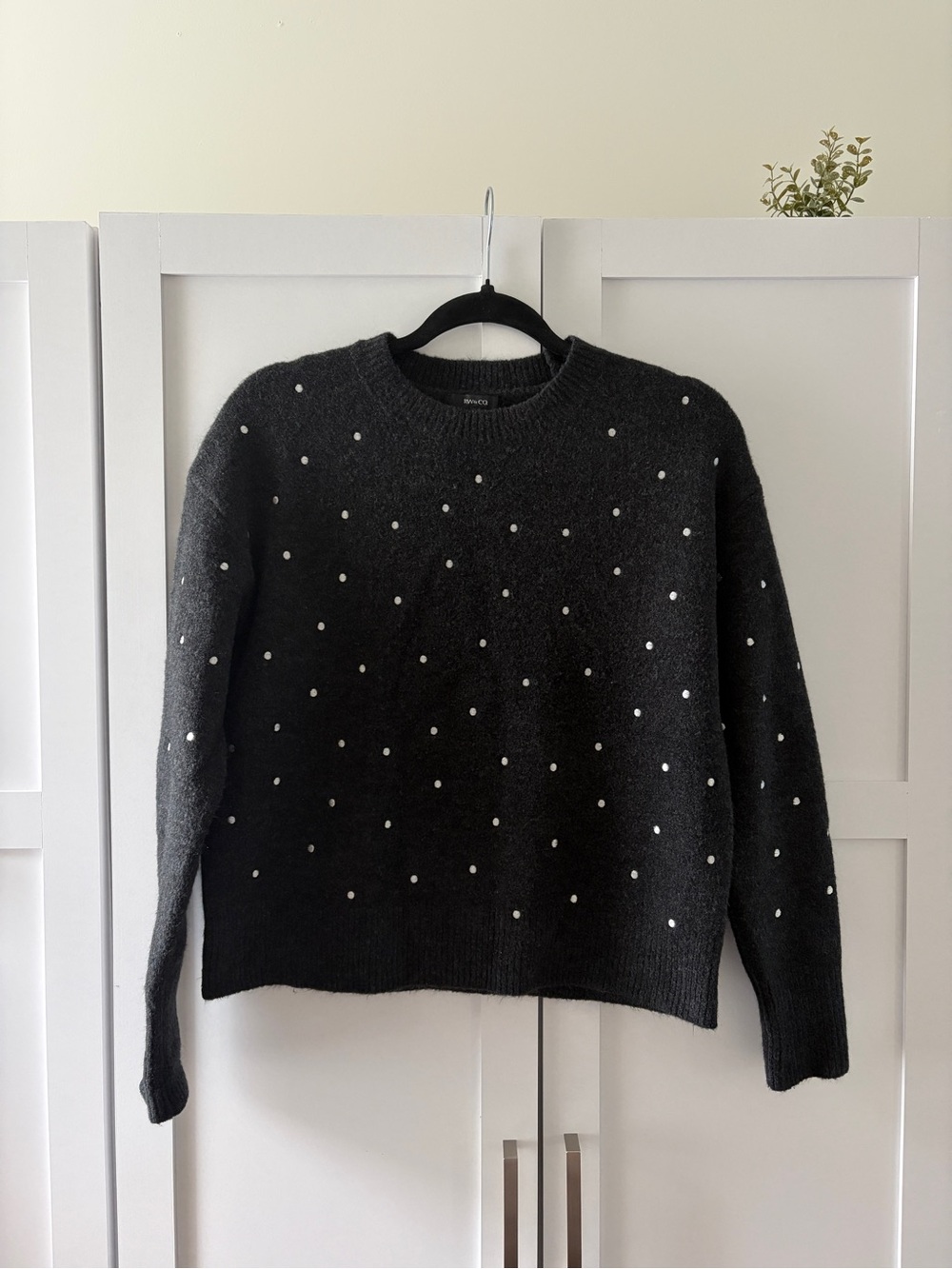 RW&CO. Black Crewneck Sweater with White Polka Dots